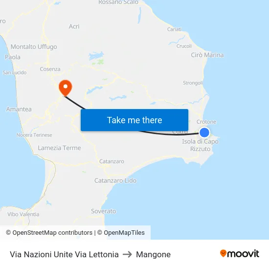 Via Nazioni Unite Via Lettonia to Mangone map