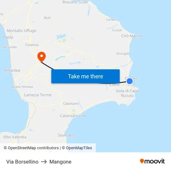 Borsellino Street to Mangone map