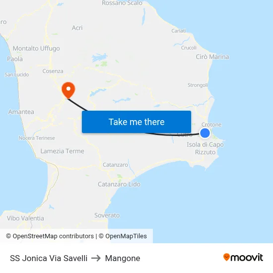 Jonica State Road Via Savelli to Mangone map