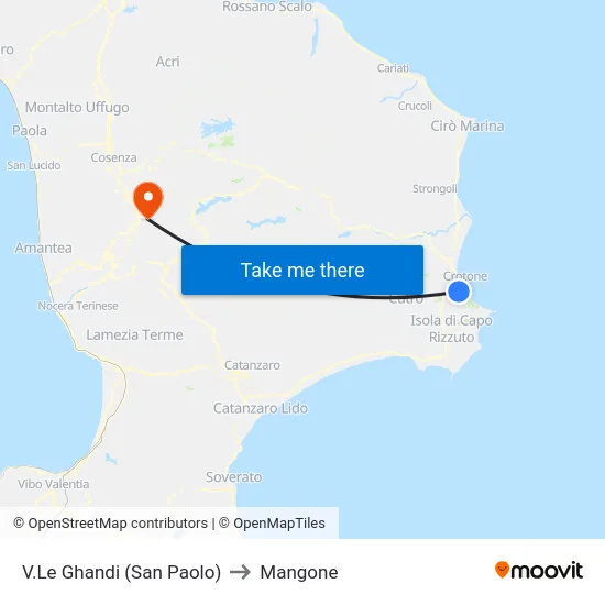 V.Le Ghandi (San Paolo) to Mangone map