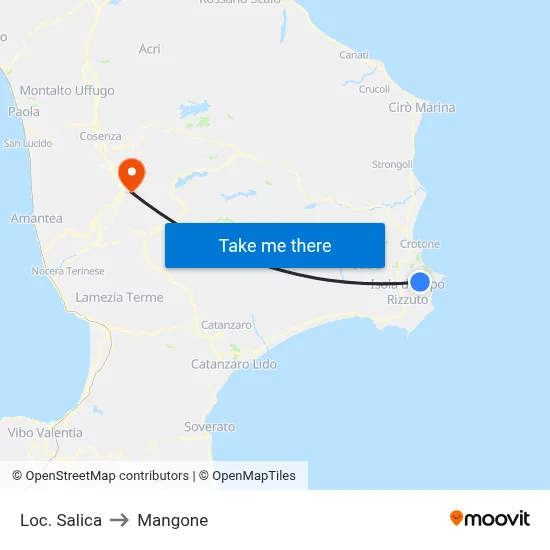 Salica Location to Mangone map