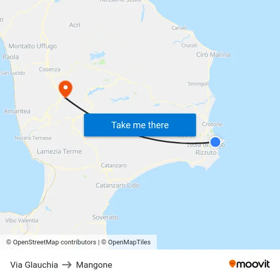 Via Glauchia to Mangone map