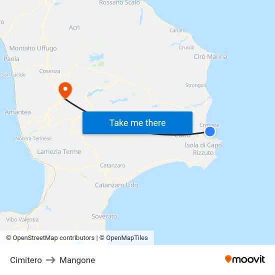 Cimitero to Mangone map