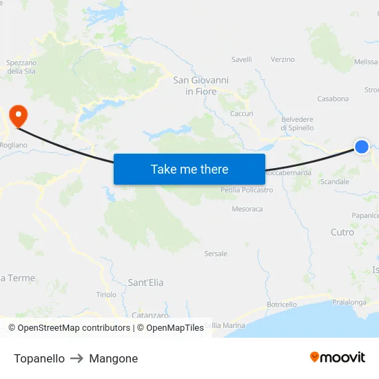 Topanello to Mangone map