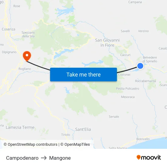 Campodenaro to Mangone map
