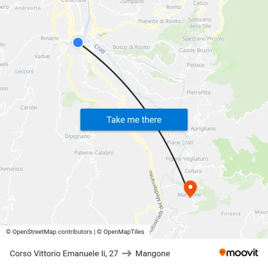 Victor Emmanuel II Avenue, 27 to Mangone map