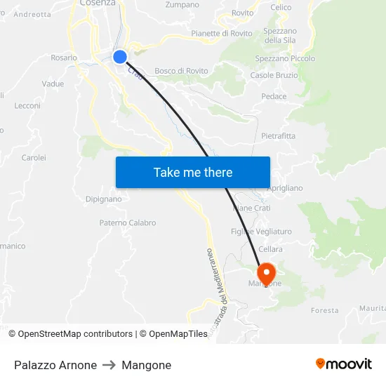 Arnone Palace to Mangone map