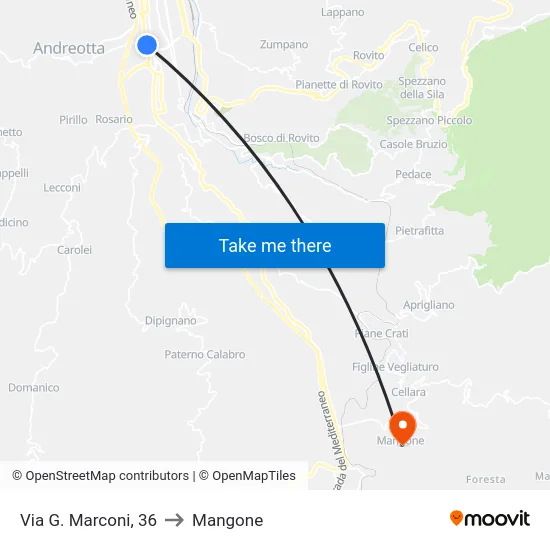 Via G. Marconi, 36 to Mangone map