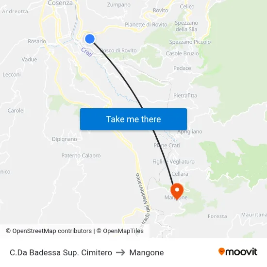 Upper Badessa District Cemetery to Mangone map