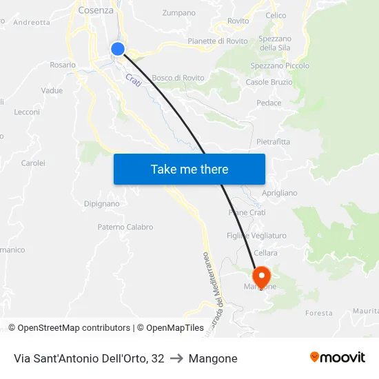 Via Sant'Antonio Dell'Orto, 32 to Mangone map