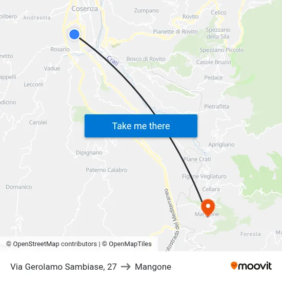 Via Gerolamo Sambiase, 27 to Mangone map