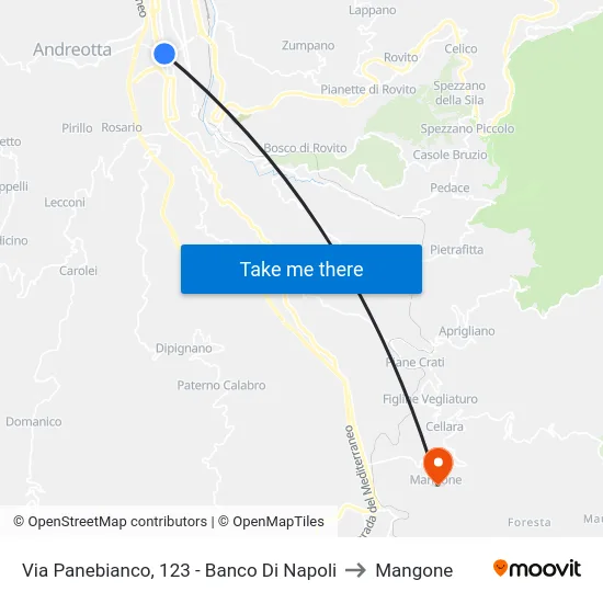 Via Panebianco, 123 - Banco Di Napoli to Mangone map