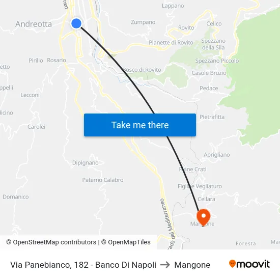 Via Panebianco, 182 - Banco Di Napoli to Mangone map