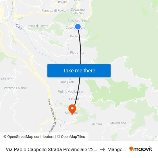 Via Paolo Cappello Provincial Road 226, 1 to Mangone map