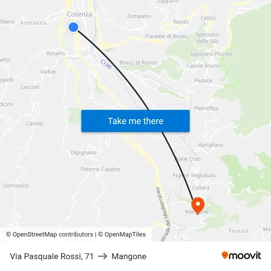 Pasquale Rossi Street 71 to Mangone map