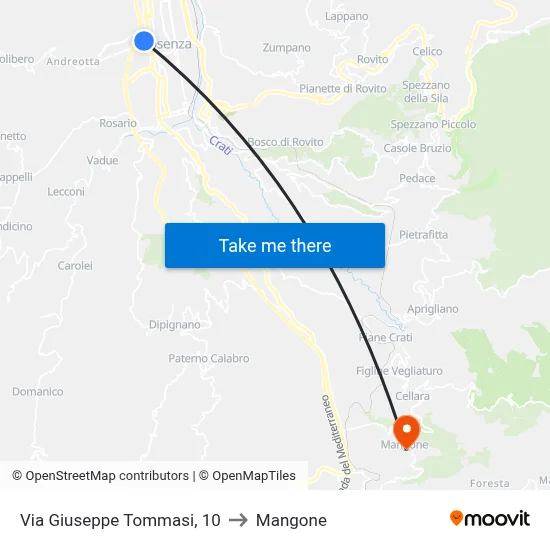 Giuseppe Tommasi Street, 10 to Mangone map