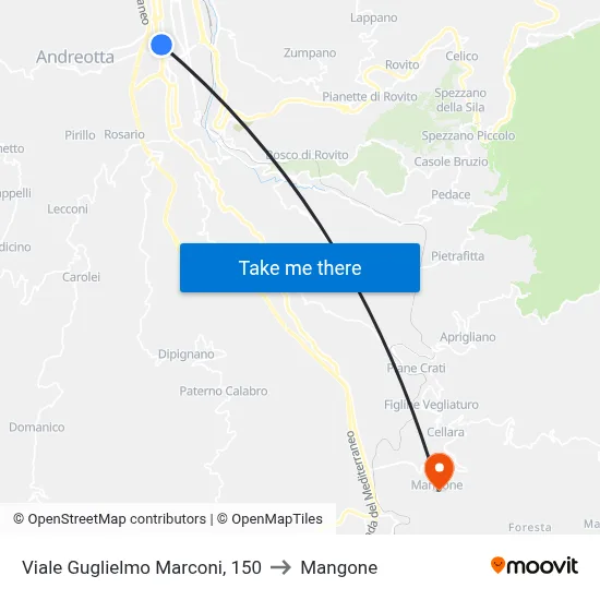 Viale Guglielmo Marconi, 150 to Mangone map