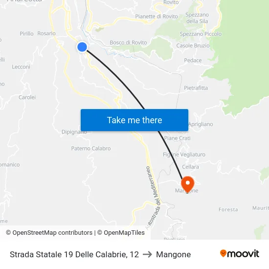 Strada Statale 19 Delle Calabrie, 12 to Mangone map