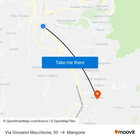 Via Giovanni Macchione, 50 to Mangone map