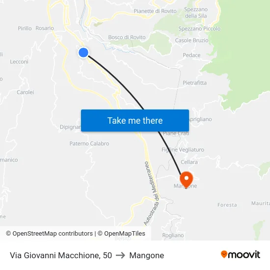 Via Giovanni Macchione, 50 to Mangone map