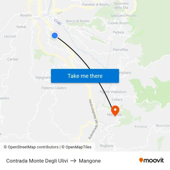 Olive Mountain District to Mangone map