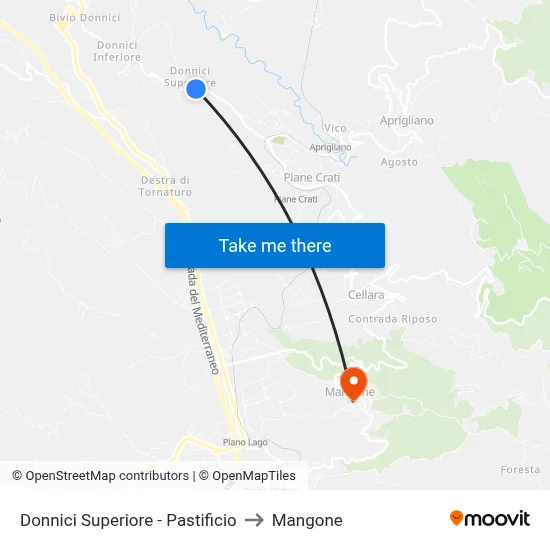 Upper Donnici - Pasta Factory to Mangone map