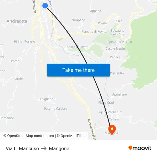 Via L. Mancuso to Mangone map