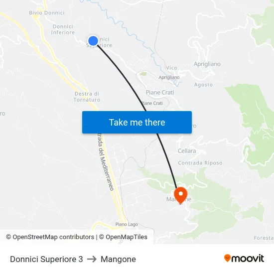 Upper Donnici 3 to Mangone map