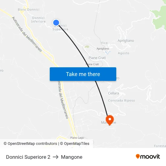 Donnici Superiore 2 to Mangone map