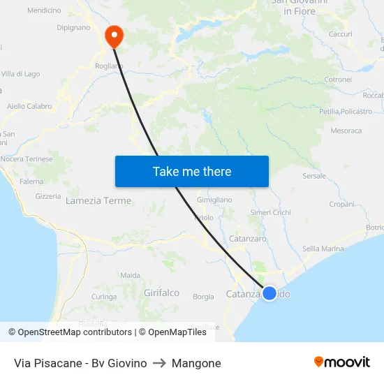 Pisacane Street - Giovino Junction to Mangone map