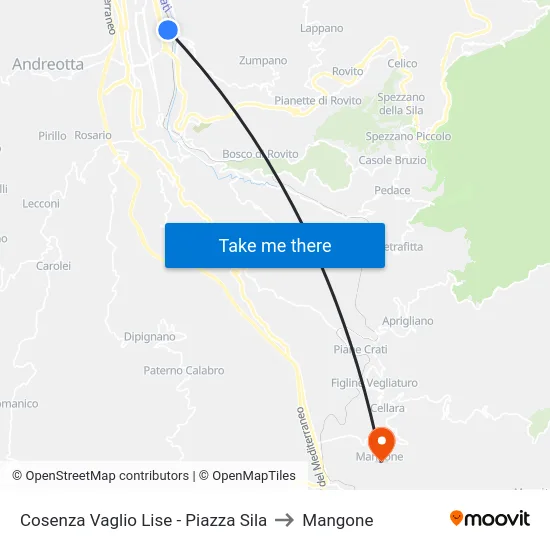 Cosenza Vaglio Lise - Piazza Sila to Mangone map