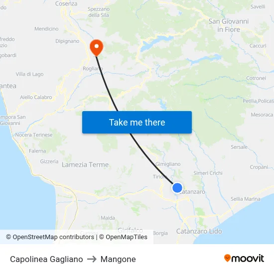 Gagliano Terminal to Mangone map