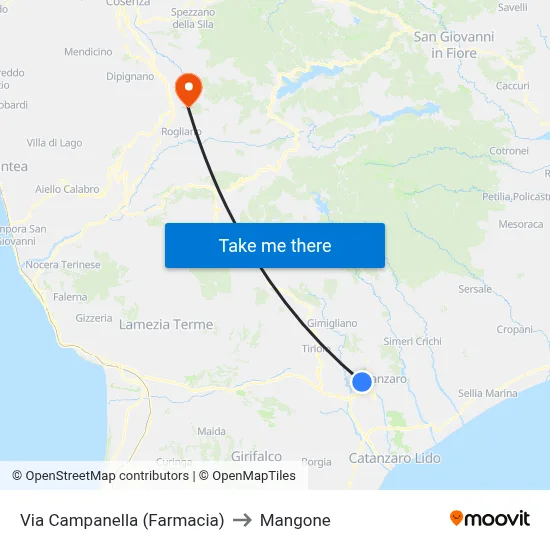 Via Campanella (Pharmacy) to Mangone map