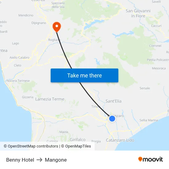 Benny Hotel to Mangone map