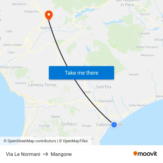 Via Le Normani to Mangone map
