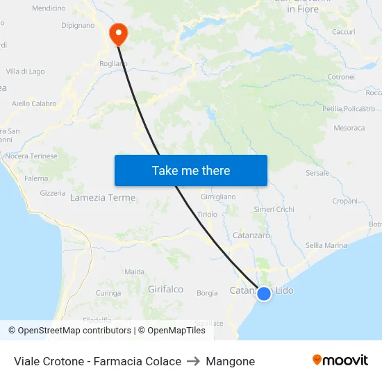 Crotone Avenue - Colace Pharmacy to Mangone map