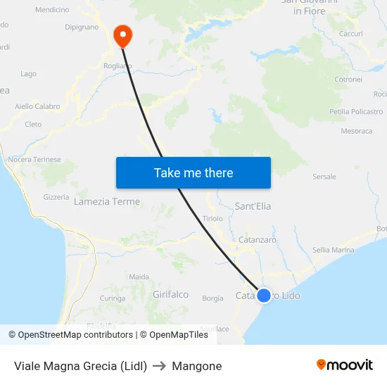 Magna Grecia Avenue (Lidl) to Mangone map