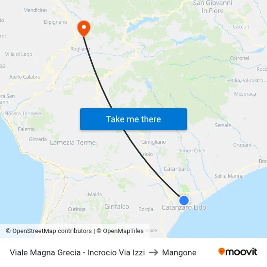 Magna Grecia Avenue - Izzi Street Intersection to Mangone map