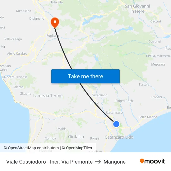 Viale Cassiodoro - Via Piemonte Intersection to Mangone map
