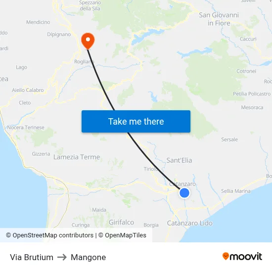 Via Brutium to Mangone map