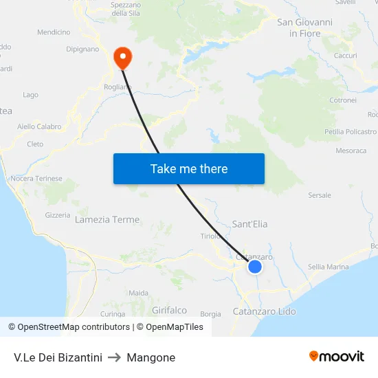 V.Le Dei Bizantini to Mangone map