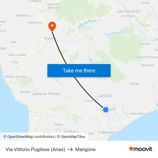 Via Vittorio Pugliese (Anas) to Mangone map