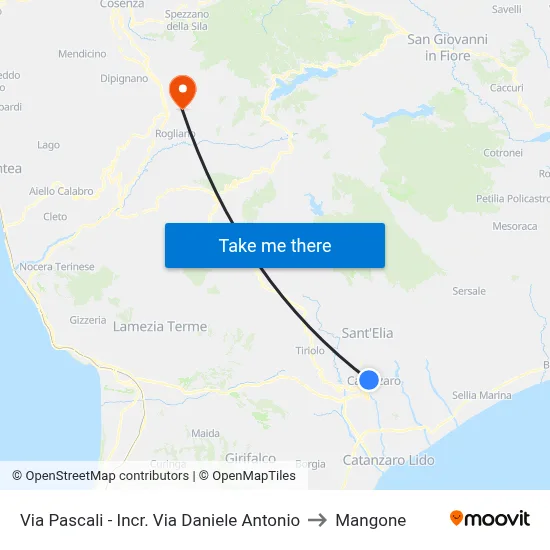 Via Pascali - Incr.  Via Daniele Antonio to Mangone map