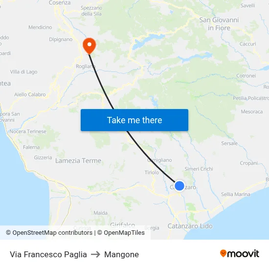 Francesco Paglia Street to Mangone map
