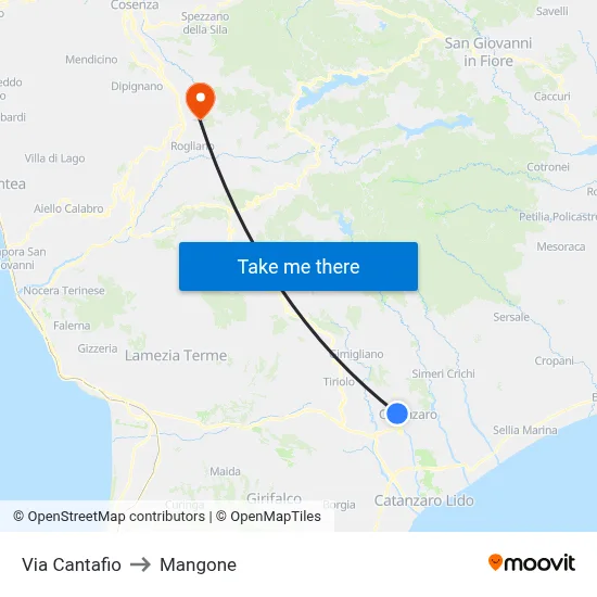Cantafio Street to Mangone map