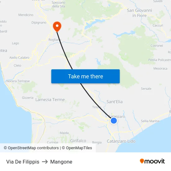 Via De Filippis to Mangone map