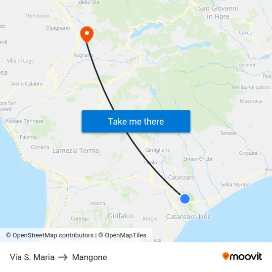 S. Maria Street to Mangone map