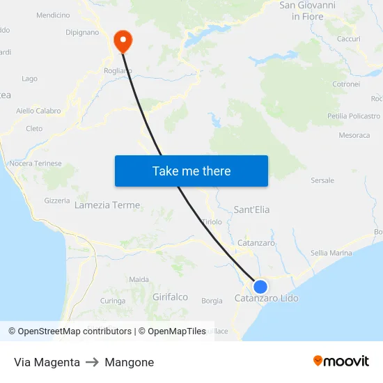 Via Magenta to Mangone map