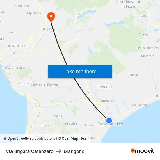 Via Brigata Catanzaro to Mangone map