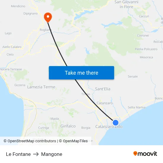 Le Fontane to Mangone map